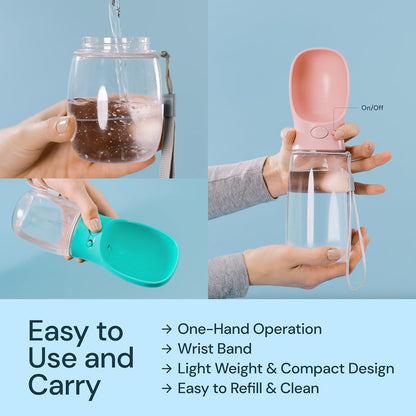 Portable Dog Water Bottle, 19oz Leak-Proof Travel Dog Water Dispenser with Bowl for Walks, Hiking & Travel, One-Hand Use