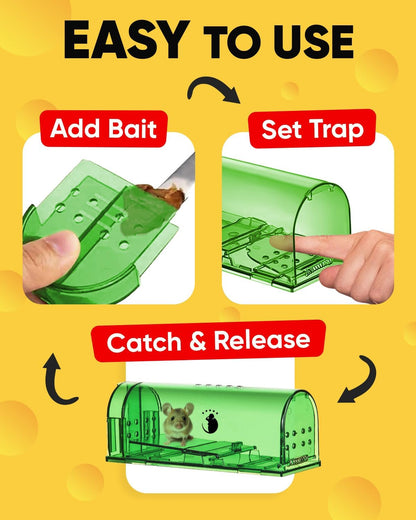 Humane Mouse Trap, 4 Pack No-Kill Catch and Release Live Mouse Traps for Indoor and Outdoor Rodent Control