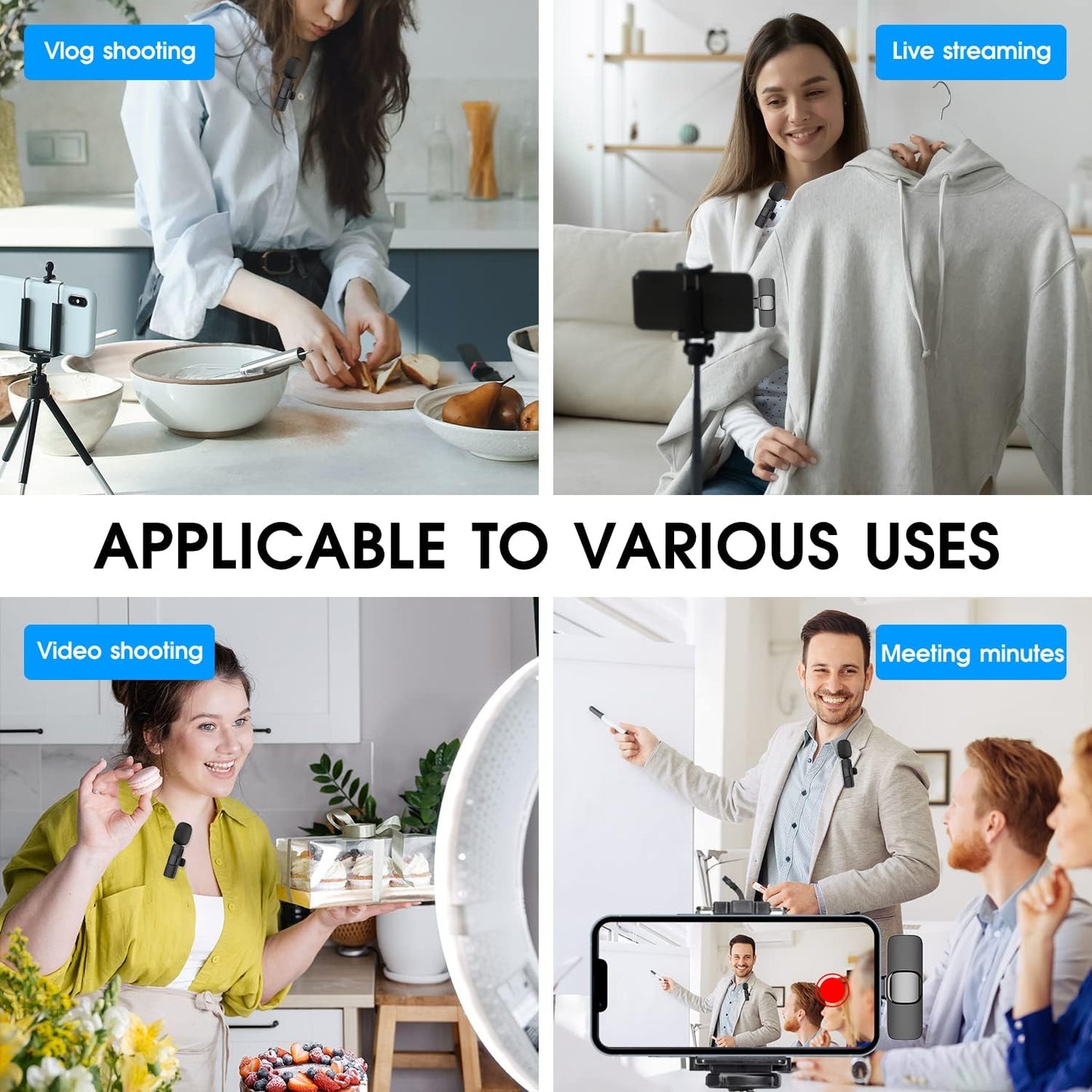 Wireless Lavalier Microphone for iPhone and iPad, 2 Pack Clip-On Lapel Mic with Noise Reduction for Vlogging & Podcasting