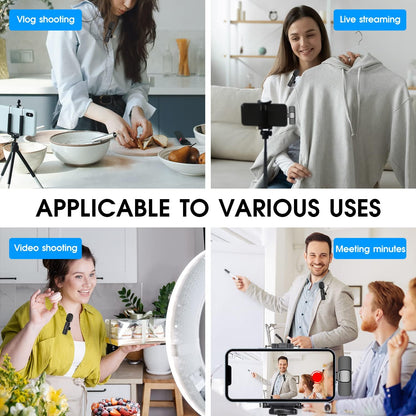 Wireless Lavalier Microphone for iPhone and iPad, 2 Pack Clip-On Lapel Mic with Noise Reduction for Vlogging & Podcasting