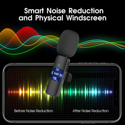 Wireless Lavalier Microphone for iPhone and iPad, 2 Pack Clip-On Lapel Mic with Noise Reduction for Vlogging & Podcasting