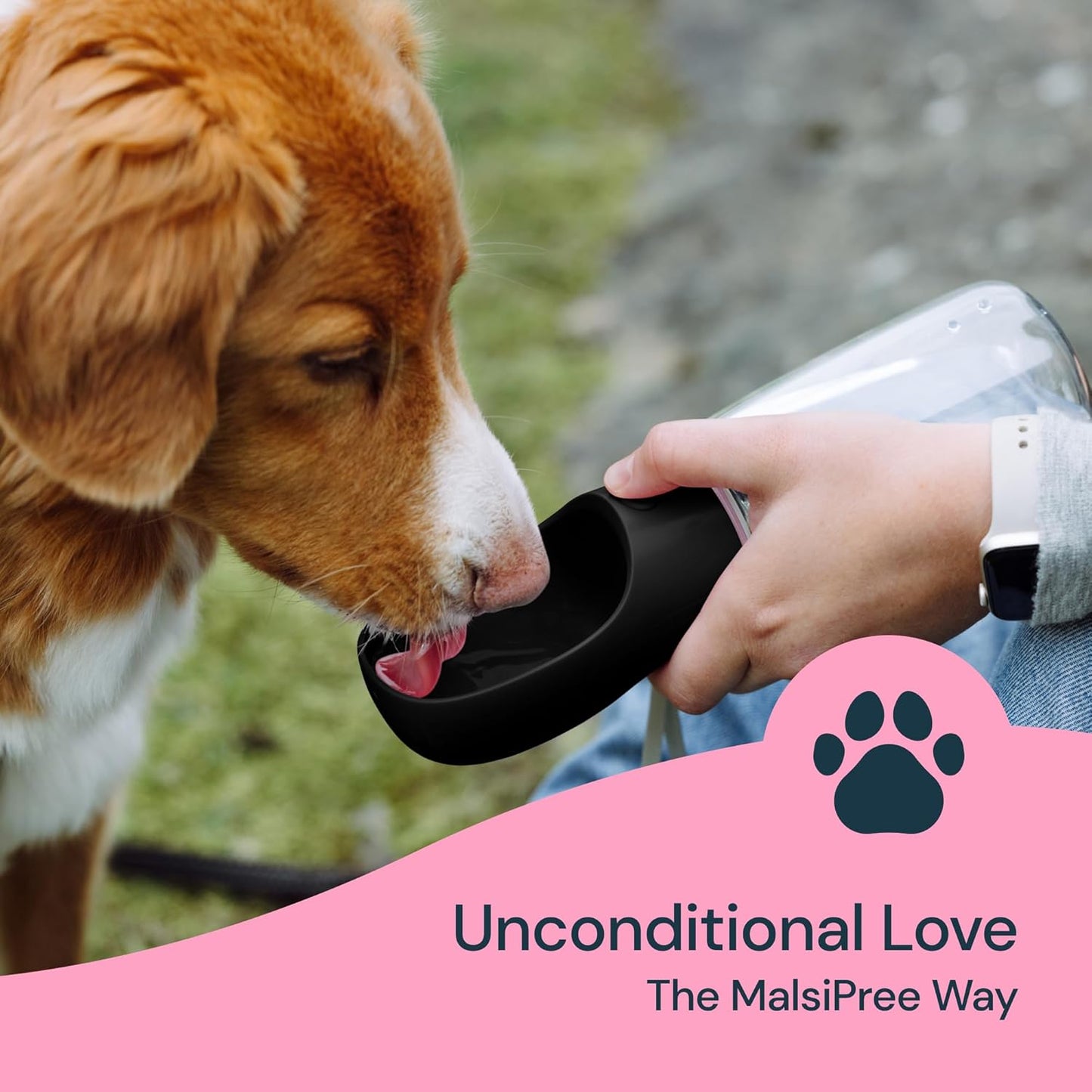 Portable Dog Water Bottle, 19oz Leak-Proof Travel Dog Water Dispenser with Bowl for Walks, Hiking & Travel, One-Hand Use