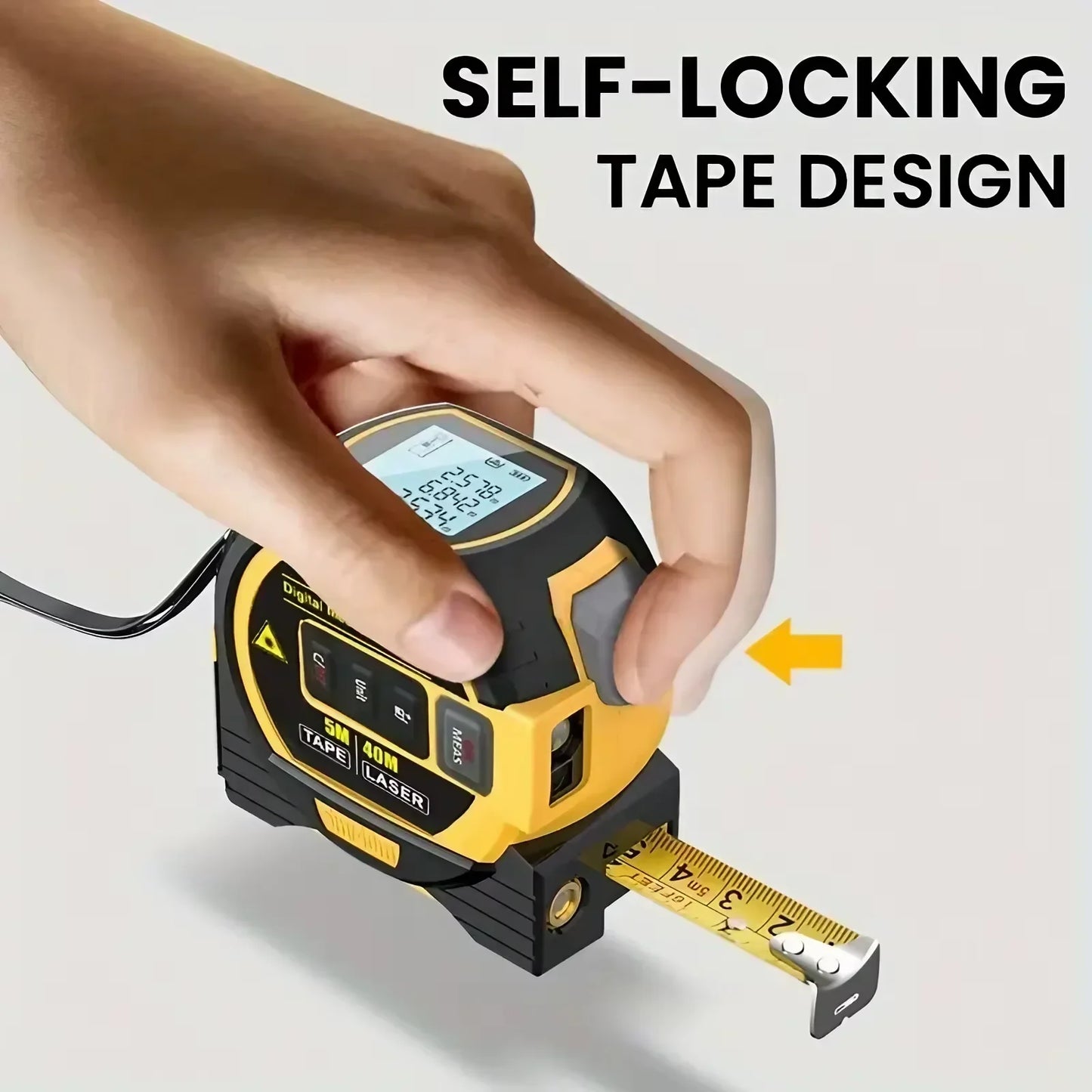 Laser Tape Measure, 2-in-1 Laser Distance Meter and Steel Tape with Digital Display and 20-Set Memory, 2 Colors