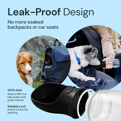 Portable Dog Water Bottle, 19oz Leak-Proof Travel Dog Water Dispenser with Bowl for Walks, Hiking & Travel, One-Hand Use