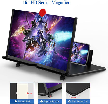 16-Inch Phone Screen Magnifier, 3D HD Movie Amplifier with Fresnel Lens for Smartphones, Foldable Video Screen Enlarger