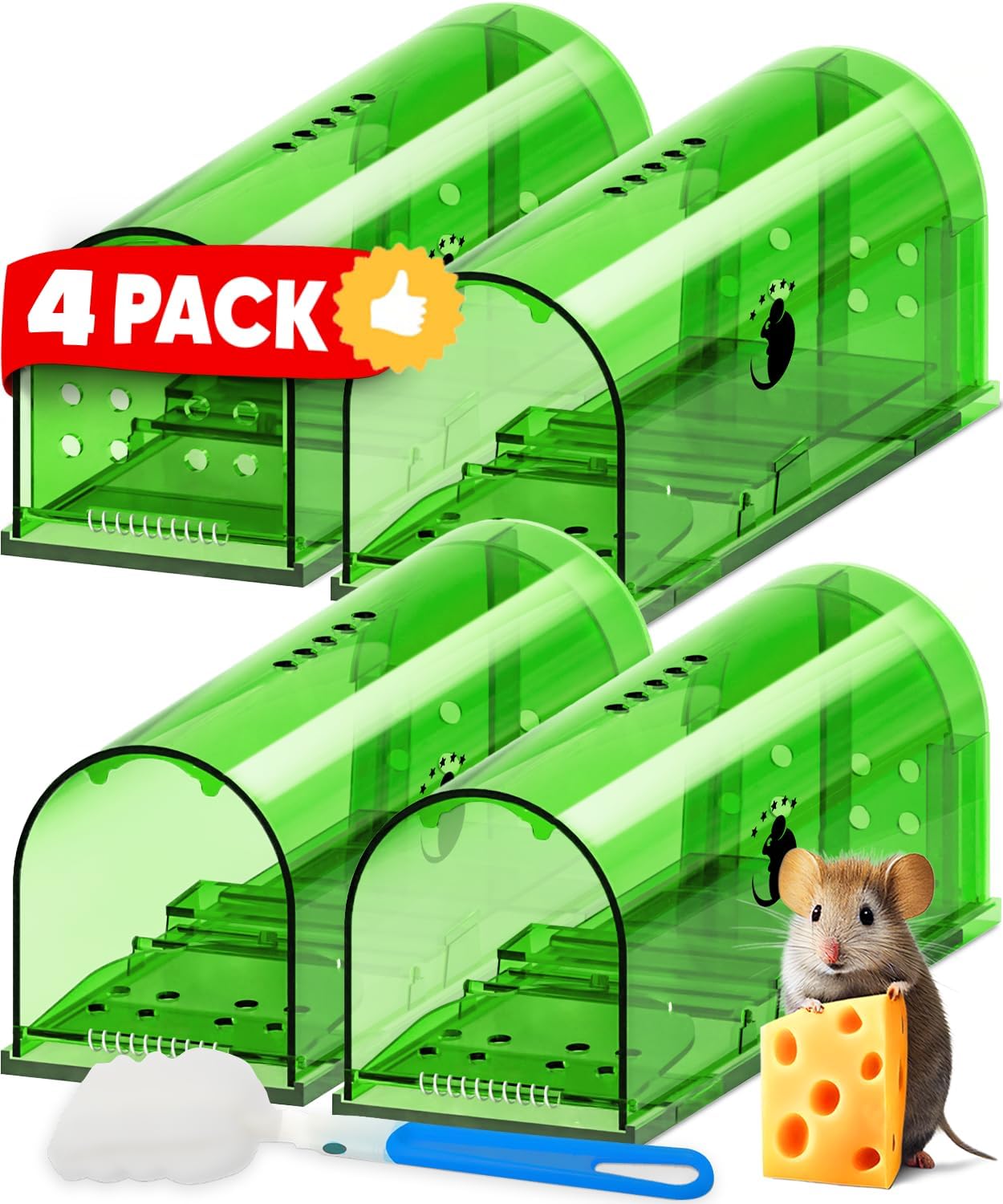 Humane Mouse Trap, 4 Pack No-Kill Catch and Release Live Mouse Traps for Indoor and Outdoor Rodent Control