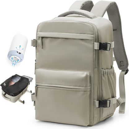 Compression Travel Backpack with Electric Pump, Expandable Vacuum Carry-On Bag with 17-Inch Laptop Compartment, 6 Colors