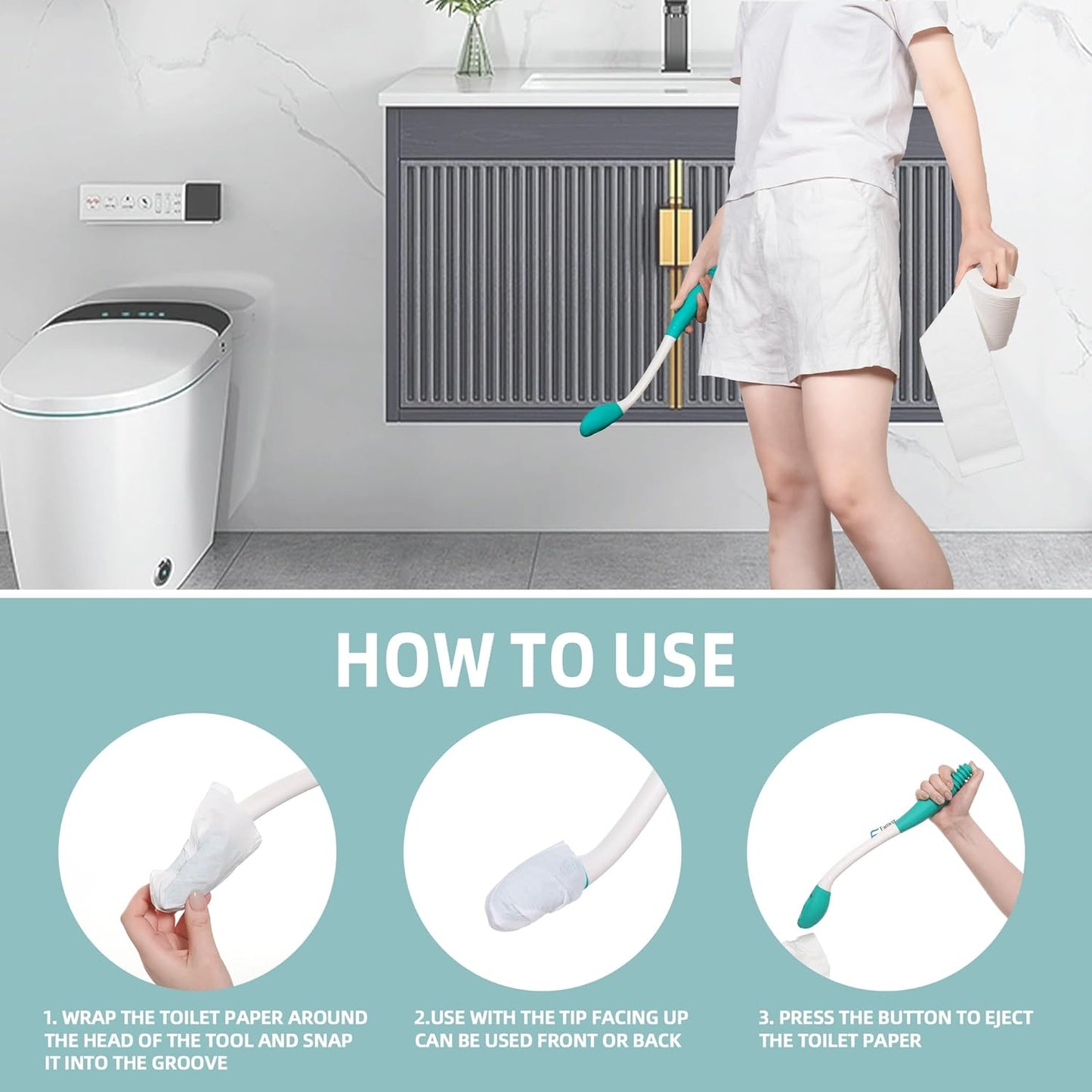 Long Reach Toilet Aid, 2 Pack 15-Inch Toilet Tissue Aid with Button Release for Limited Mobility and Independent Hygiene