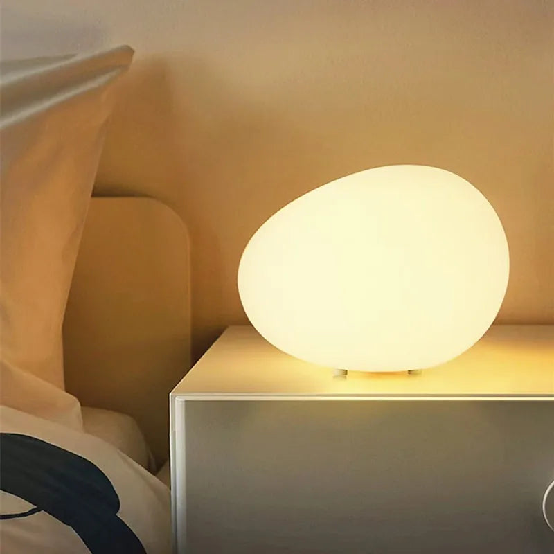 Cobblestone pebble table lamp, side view