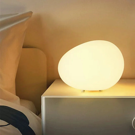 Cobblestone pebble table lamp, side view