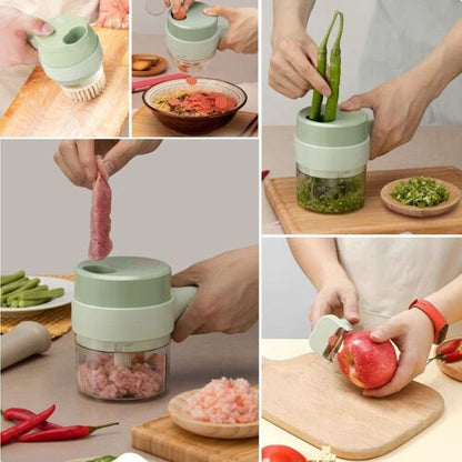 4-in-1 Electric Food Chopper, Handheld Vegetable Slicer, Shredder and Grater with Stainless Steel Blades