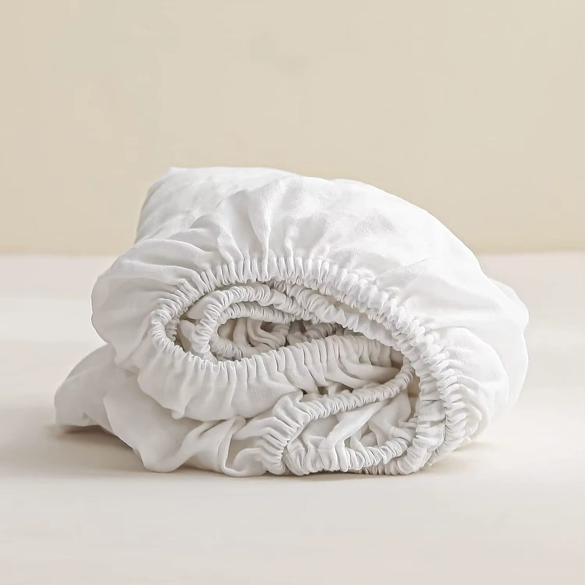 Washed linen fitted sheet in White