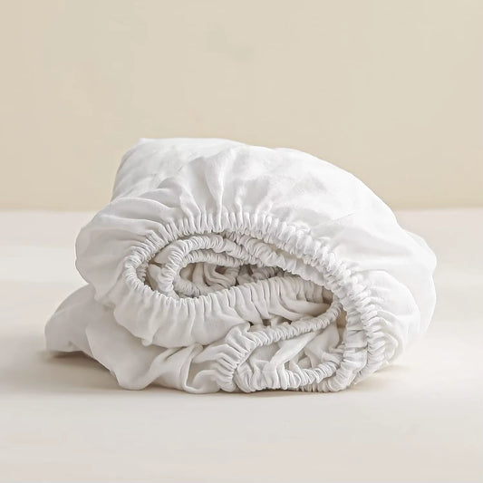 Washed linen fitted sheet in White