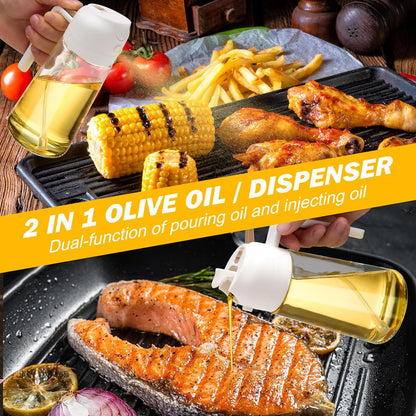 2-Pack Oil Dispenser and Sprayer Bottle, 2-in-1 Glass Olive Oil Mister and Pourer for Cooking, Baking & Salads