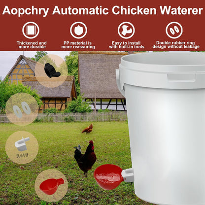 Automatic Chicken Waterer Cups, 10 Pack Poultry Water Cups with Drill Bit, Gravity-Fed No-Drip Drinker for Chickens, Ducks & Quail