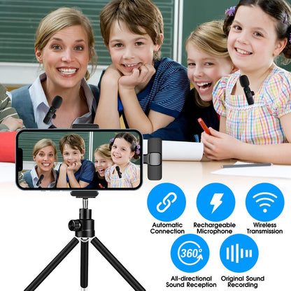 Wireless Lavalier Microphone for iPhone and iPad, 2 Pack Clip-On Lapel Mic with Noise Reduction for Vlogging & Podcasting