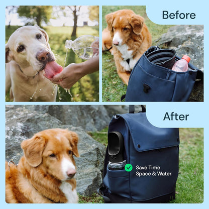 Portable Dog Water Bottle, 19oz Leak-Proof Travel Dog Water Dispenser with Bowl for Walks, Hiking & Travel, One-Hand Use