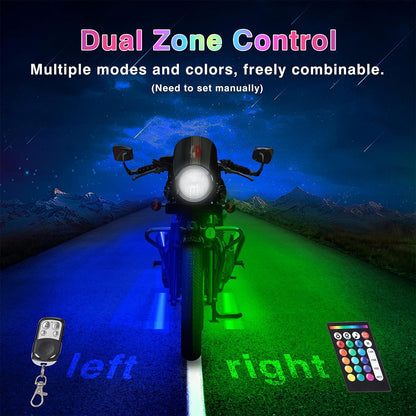 Motorcycle LED Light Kit, 12-Piece 144 LED RGB Strips with App and Remote Control, Brake and Turn Signal, IP68 Waterproof