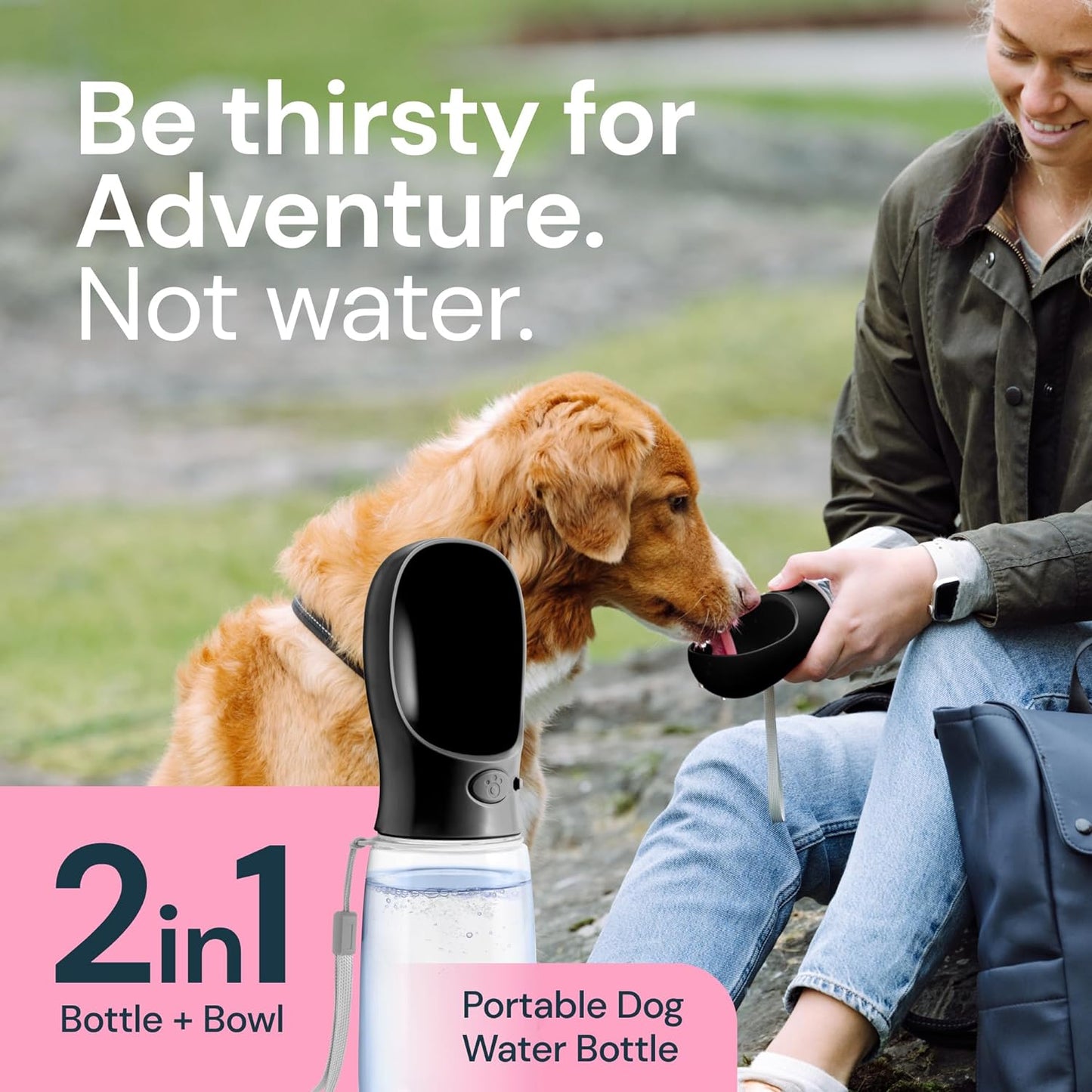 Portable Dog Water Bottle, 19oz Leak-Proof Travel Dog Water Dispenser with Bowl for Walks, Hiking & Travel, One-Hand Use