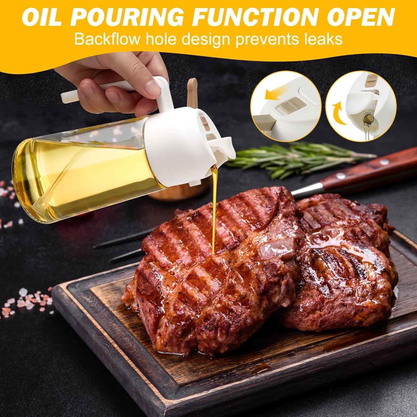 2-Pack Oil Dispenser and Sprayer Bottle, 2-in-1 Glass Olive Oil Mister and Pourer for Cooking, Baking & Salads