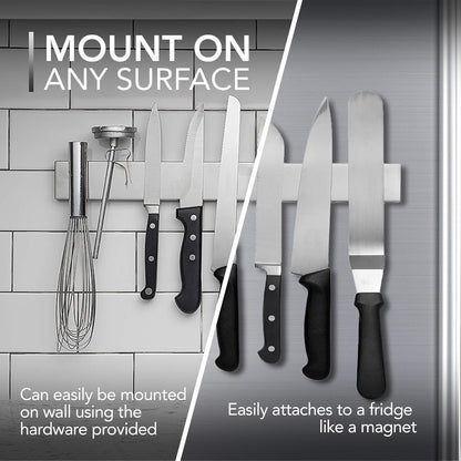 Magnetic Knife Holder, 14-Inch Stainless Steel Wall-Mounted Knife Strip and Magnetic Tool Bar for Kitchen Organization