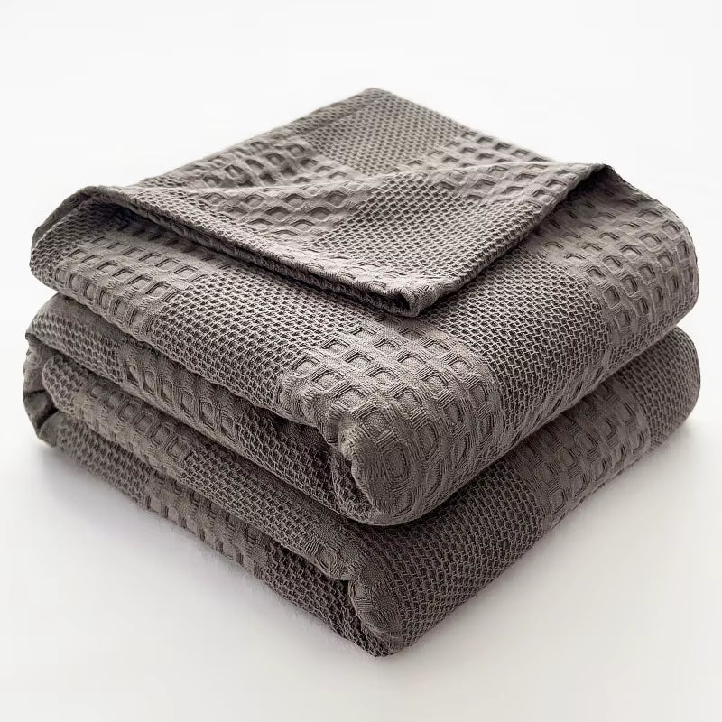 Waffle weave throw blanket in dark grey
