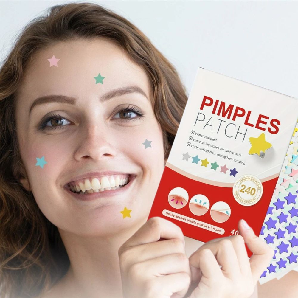 Colorful Pimple Patches, 240 Pack Hydrocolloid Acne Spot Dots in Star and Heart Shapes for Day and Overnight Use