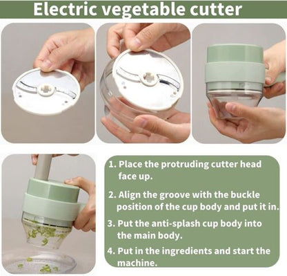 4-in-1 Electric Food Chopper, Handheld Vegetable Slicer, Shredder and Grater with Stainless Steel Blades