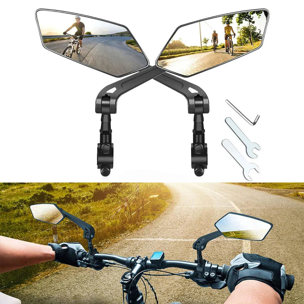 Wide-Angle Bike Mirrors, 2 Pack HD Handlebar Rearview Mirrors with 360-Degree Rotation for Road & Mountain Bikes