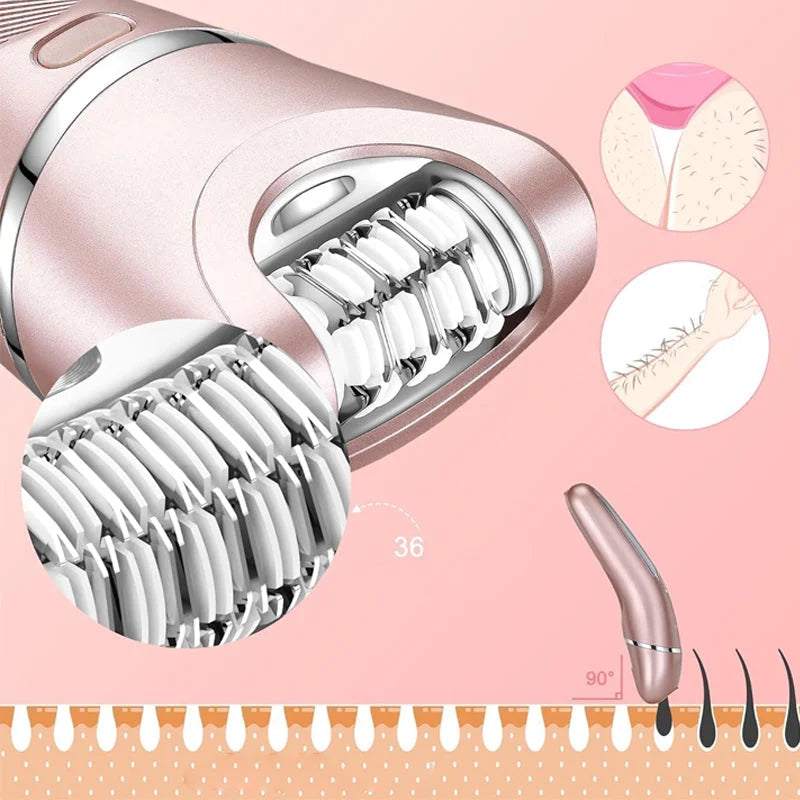 Electric Shaver for Women, 3-in-1 Rechargeable Waterproof Razor, Trimmer and Epilator for Face, Legs and Bikini