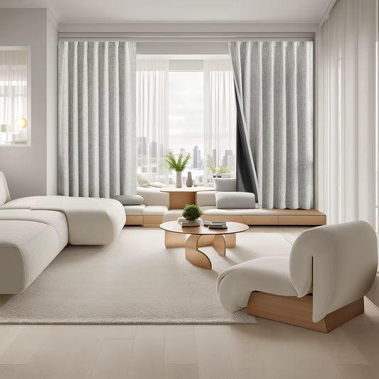 Linen-look curtains in a bright living room
