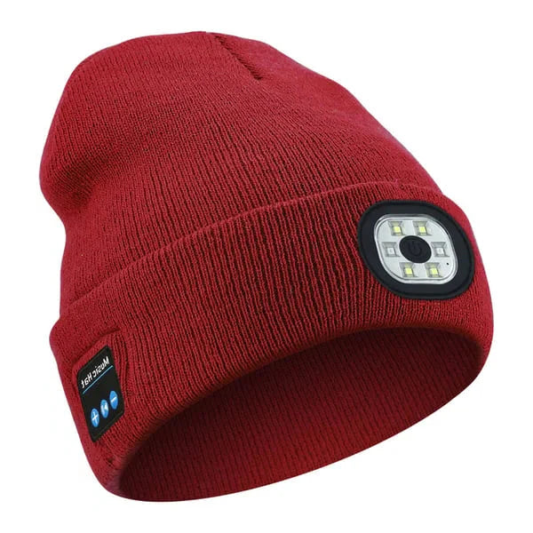 Bluetooth LED Beanie, Rechargeable Knit Hat with Wireless Headphones and Front Light for Running, Camping & Dog Walks, 9 Colors