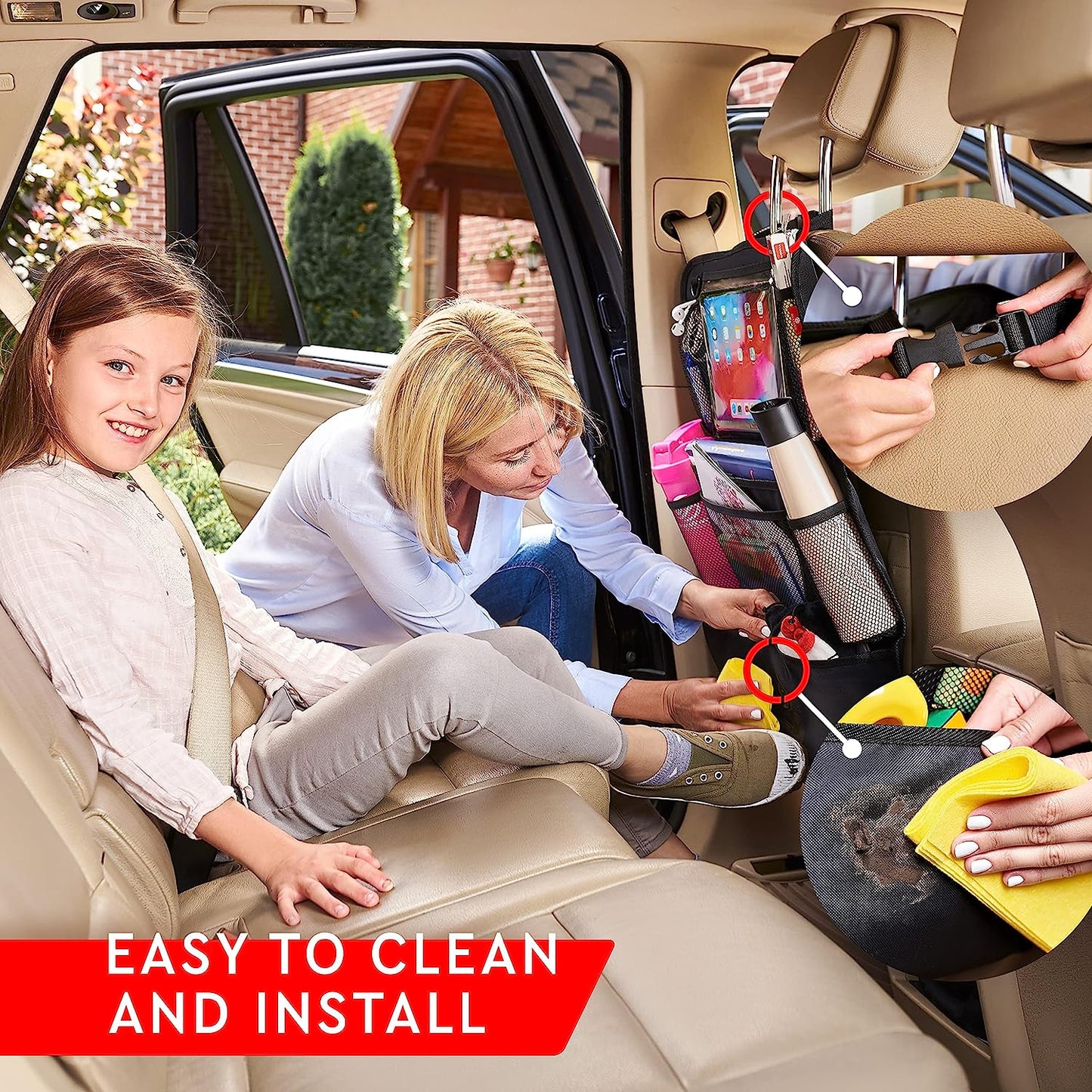 Car Backseat Organizer, 2 Pack Back Seat Storage with 9 Pockets and Tablet Holder, Kick Mat Protector for Kids & Travel