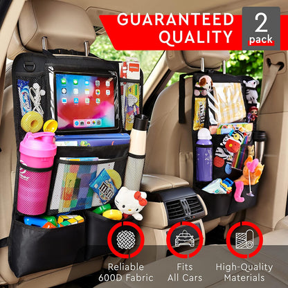 Car Backseat Organizer, 2 Pack Back Seat Storage with 9 Pockets and Tablet Holder, Kick Mat Protector for Kids & Travel