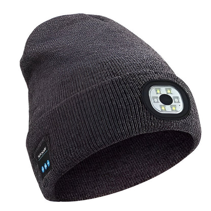 Bluetooth LED Beanie, Rechargeable Knit Hat with Wireless Headphones and Front Light for Running, Camping & Dog Walks, 9 Colors