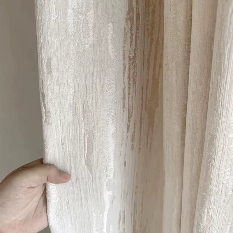 Light-filtering beige jacquard curtain panel