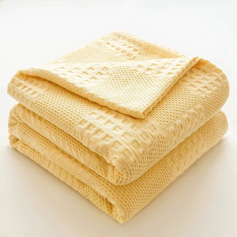 Waffle weave throw blanket in butter yellow