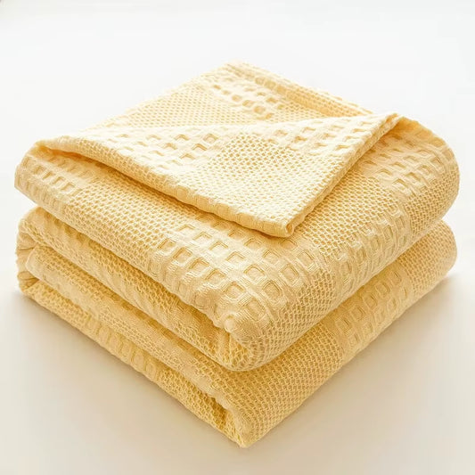 Waffle weave throw blanket in butter yellow