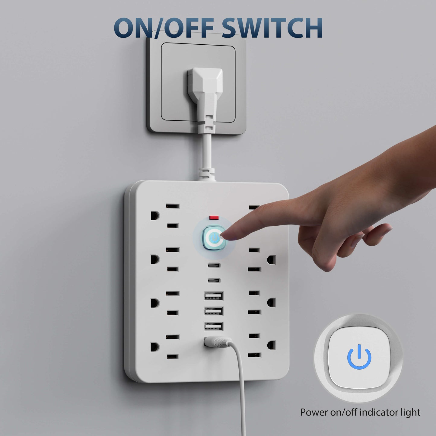 14-in-1 Surge Protector Power Strip, Desktop Charging Station with 8 AC Outlets, 4 USB and 2 USB-C Ports, Wall Mountable