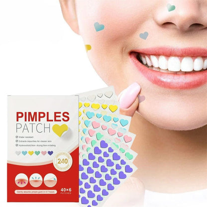 Colorful Pimple Patches, 240 Pack Hydrocolloid Acne Spot Dots in Star and Heart Shapes for Day and Overnight Use