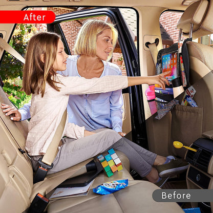 Car Backseat Organizer, 2 Pack Back Seat Storage with 9 Pockets and Tablet Holder, Kick Mat Protector for Kids & Travel