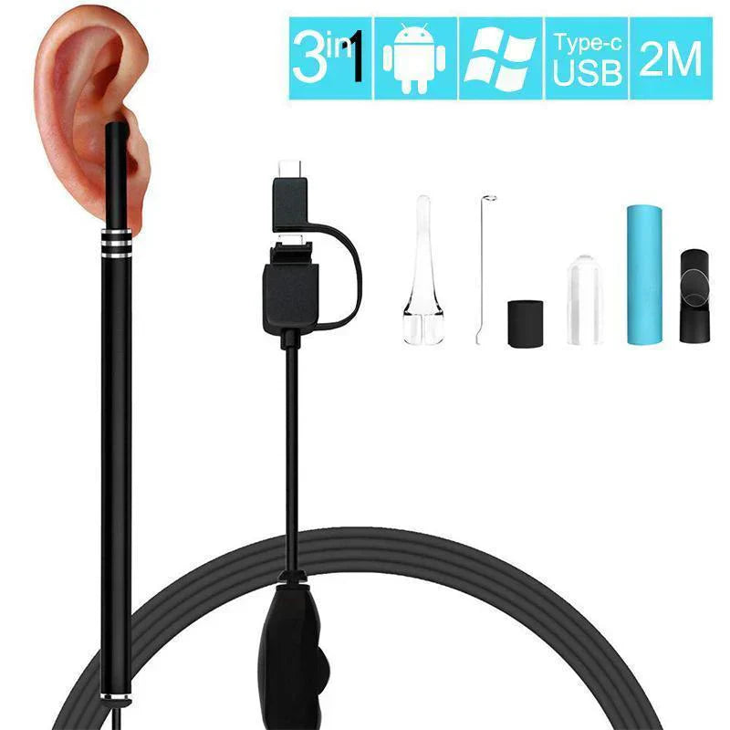 Ear Cleaning Endoscope, HD Camera Ear Wax Removal Tool with Rechargeable Otoscope and Tips for At-Home Ear Care