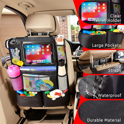 Car Backseat Organizer, 2 Pack Back Seat Storage with 9 Pockets and Tablet Holder, Kick Mat Protector for Kids & Travel