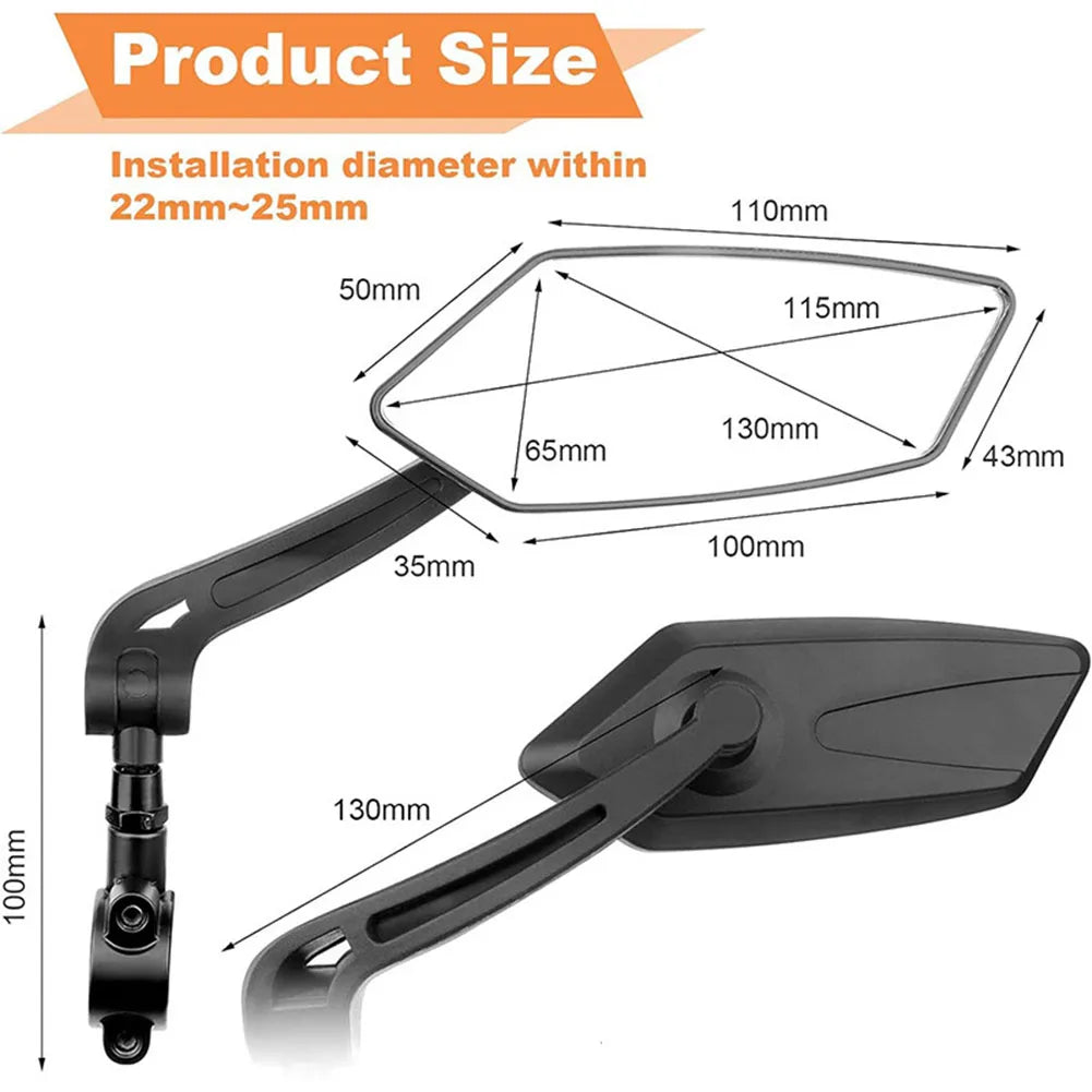 Wide-Angle Bike Mirrors, 2 Pack HD Handlebar Rearview Mirrors with 360-Degree Rotation for Road & Mountain Bikes