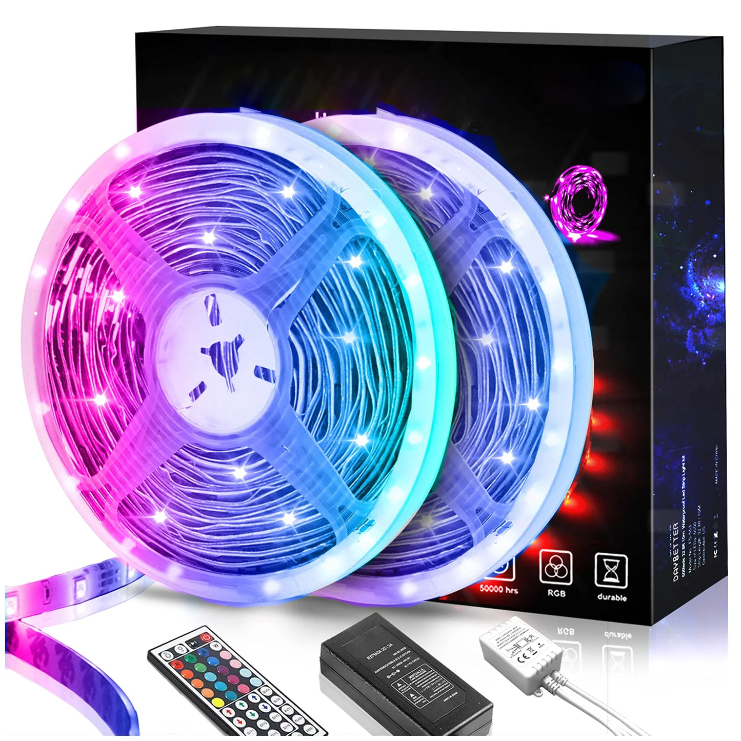 LED Strip Light, 32ft 300 LED Color-Changing Strip with 44-Key Remote and 16 Colors for Bedroom, Gaming & Parties