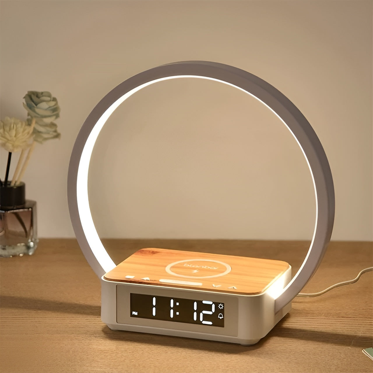 Wireless Charging Table Lamp, 3-in-1 Touch Bedside LED Lamp with Qi Wireless Charger and Alarm Clock for Desk & Nightstand