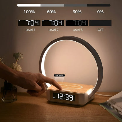 Wireless Charging Table Lamp, 3-in-1 Touch Bedside LED Lamp with Qi Wireless Charger and Alarm Clock for Desk & Nightstand