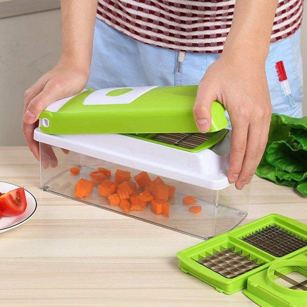 12-in-1 Multifunctional Vegetable Cutter, Mandoline Slicer, Grater and Chopper Set with Interchangeable Blades and Hand Guard