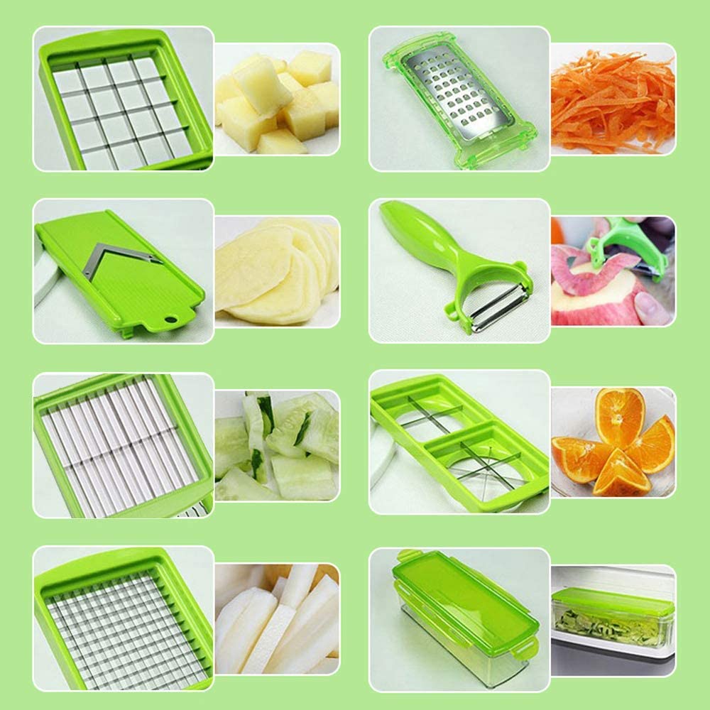 12-in-1 Multifunctional Vegetable Cutter, Mandoline Slicer, Grater and Chopper Set with Interchangeable Blades and Hand Guard