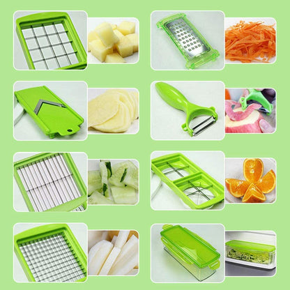 12-in-1 Multifunctional Vegetable Cutter, Mandoline Slicer, Grater and Chopper Set with Interchangeable Blades and Hand Guard